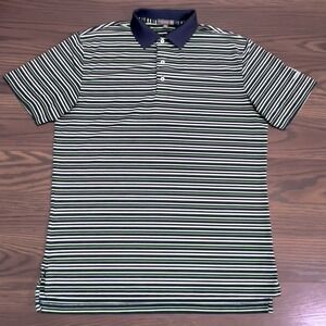 Peter Millar Polo Shirt Mens Medium Navy Blue Green Striped Summer Comfort Golf